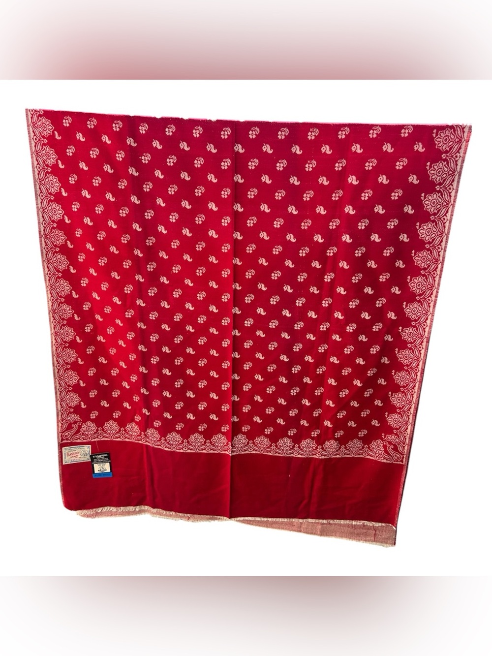 Kashmiri Shawl 100% wool handmade Woven Red White Floral Shawl Wrap 84x37 new